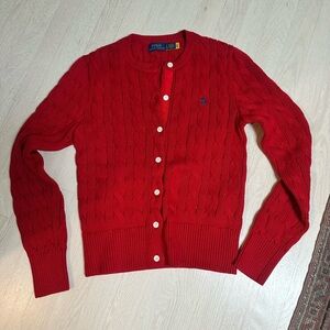 Polo by Ralph Lauren Bright Red Cable-Knit Crew Cardigan